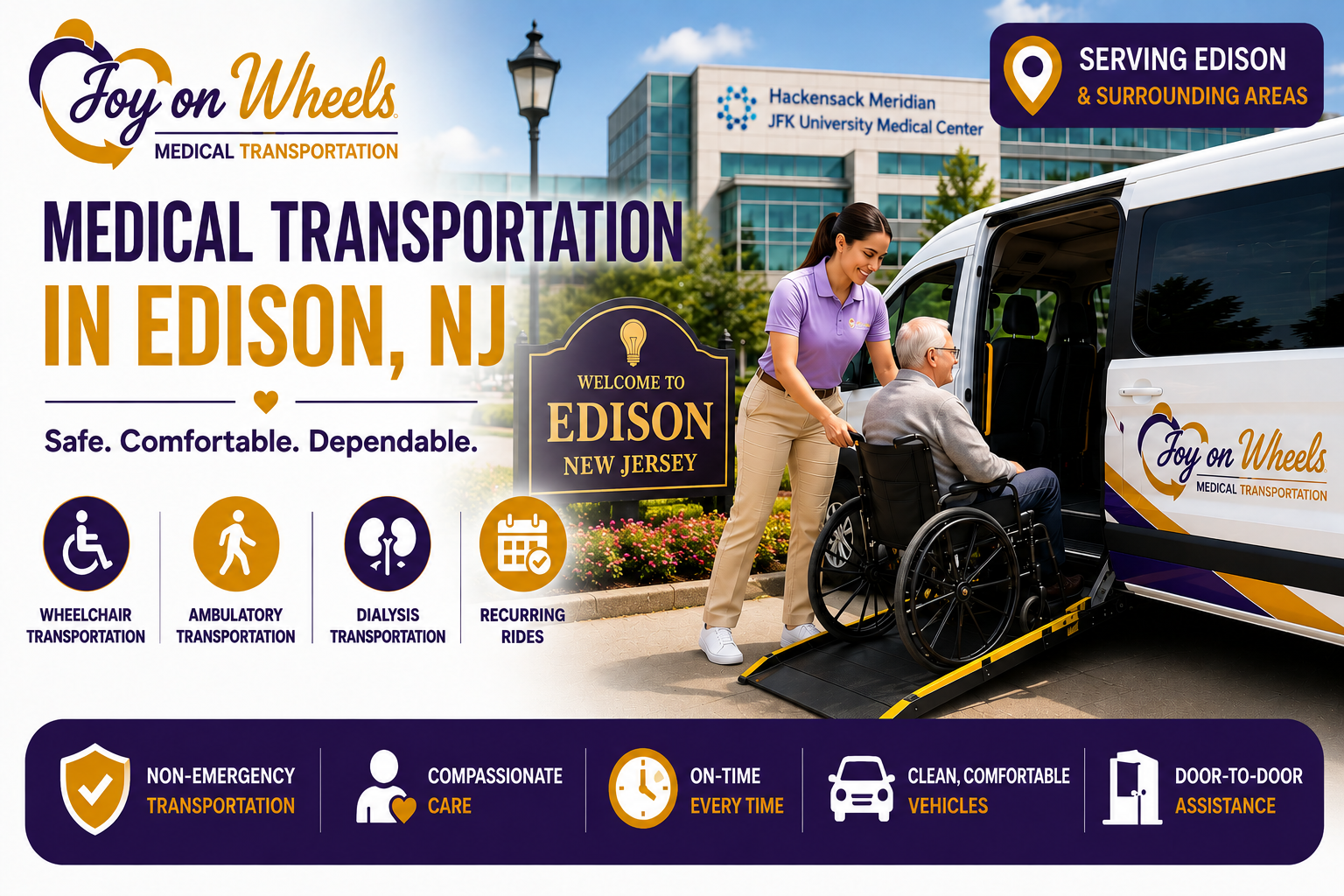 Joy On Wheels provides wheelchair and non-emergency medical transportation for seniors and patients in Edison, New Jersey.