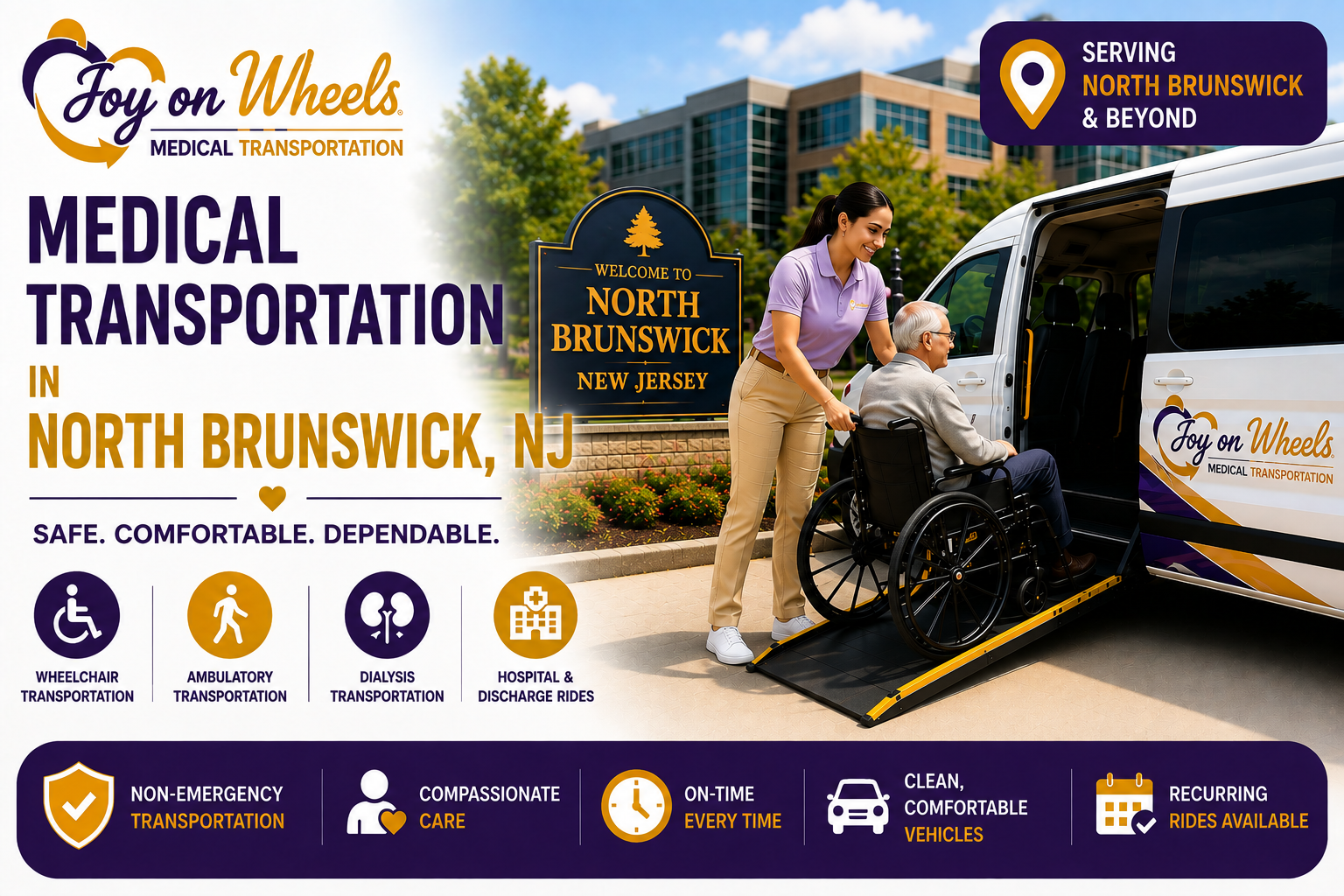 Joy On Wheels provides wheelchair and non-emergency medical transportation for seniors and patients in North Brunswick, New Jersey.