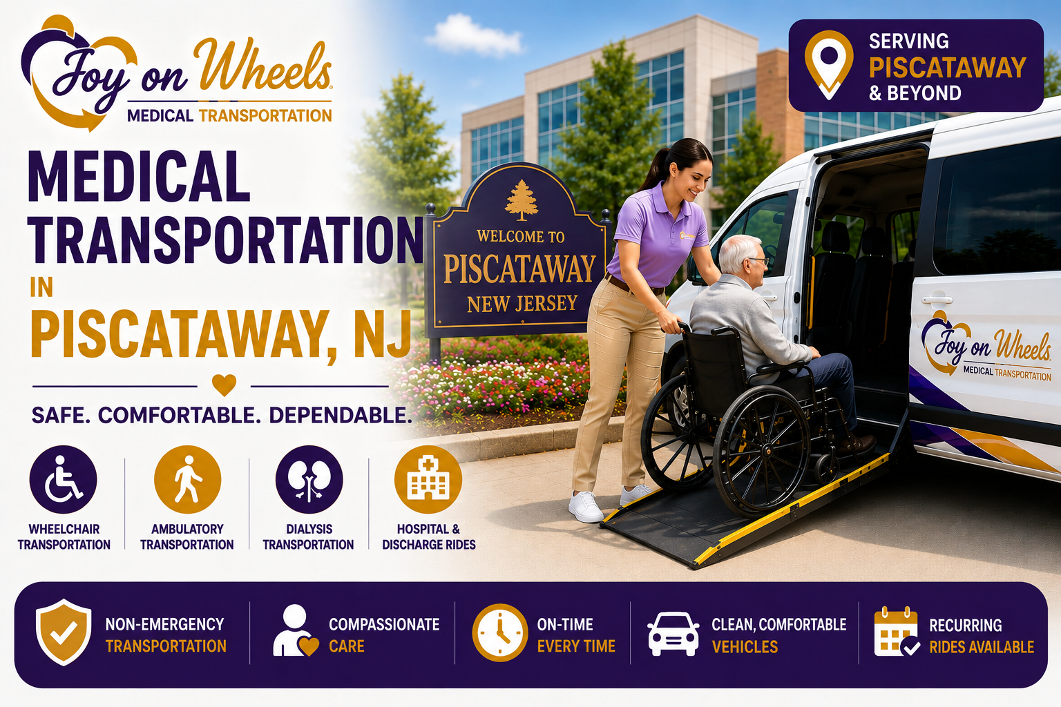 Joy On Wheels provides wheelchair and non-emergency medical transportation for seniors and patients in Piscataway, New Jersey.