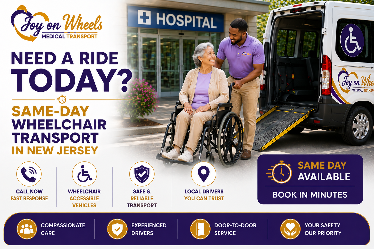 Need same-day wheelchair transportation in New Jersey? Learn how to book a medical ride quickly in Edison, Piscataway and Middlesex County. Check availability.